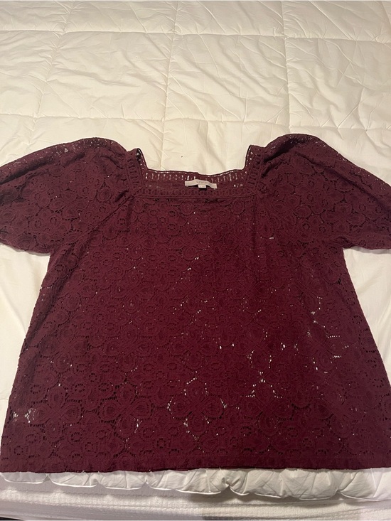 LOFT Tops - LOFT Burgundy Lace Square Neck Top